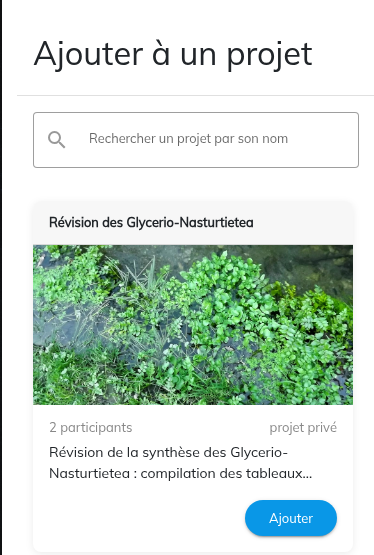 Sélection du projet pour y ajouter le tableau Sélection du projet pour y ajouter le tableau